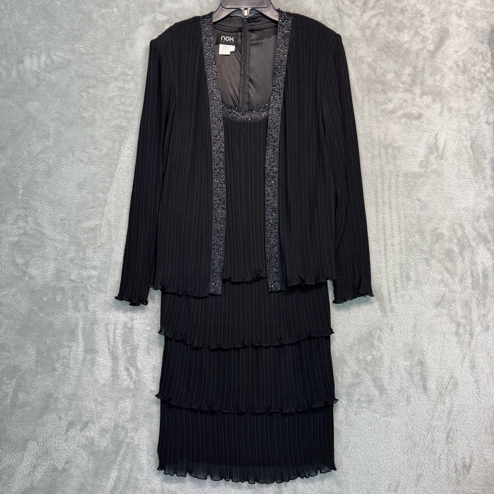 NOX ANABEL Dress VINTAGE Black Beaded Night Gown Modest Mature Size L